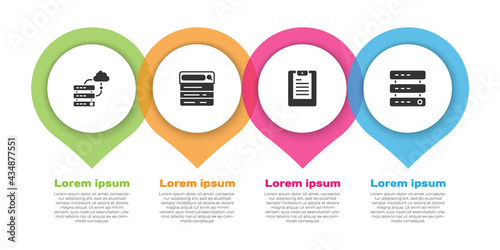 Set Network cloud connection, Search engine, Server, Data report and Data, Web Hosting. Business infographic template. Vector