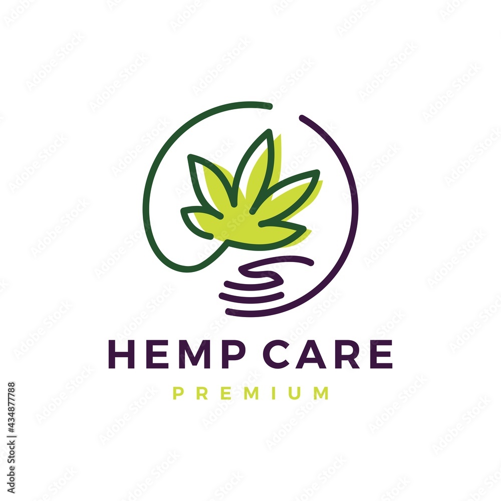 Fototapeta premium hemp cannabis care hand logo vector icon illustration