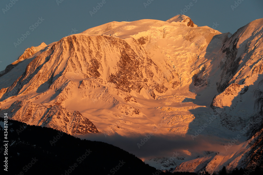 Sunset on Mont-Blanc massif. Franch Alps.