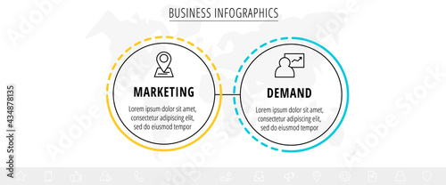 Vector infographics two circles with arrows. Line business concept of 2 steps, options. Infographic template for diagram, web, banner, presentations, flowchart, content, levels, chart
