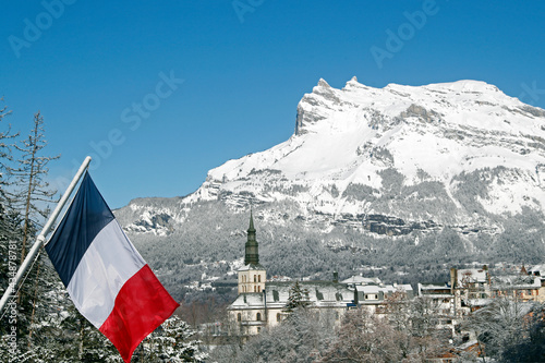 French Alps in winter. Saint Gervais Mont-Blanc village. Famous ski station.  Saint-Gervais. France. photo