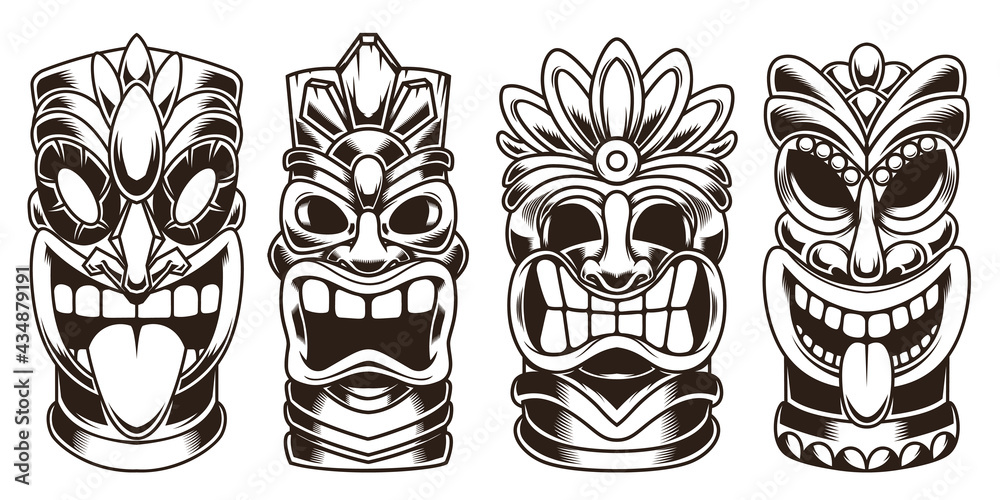 Set of tiki statues isolated on white background. Design element for ...
