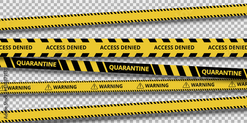 Strips of quarantine. Warning caution sign. access denied Black and yellow danger zone line. Brushes included.