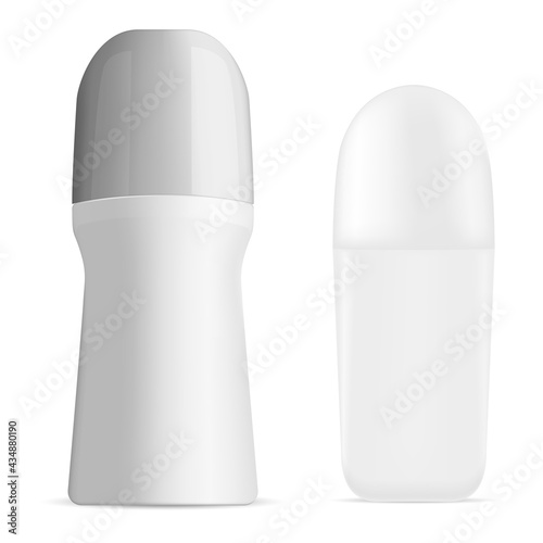Deodorant roll flacon. Roller balm bottle, 3d stick, isolated container blank. Cosmetic antiperspirant tube mockup, realistic package isolated on white background