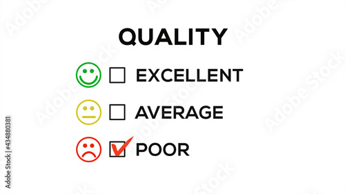 Poor Quality with Emoji or Emoticon Evaluation or Review Square Check List on White Background