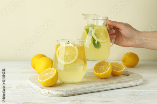 Concept of fresh summer drink with lemonade