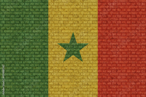 3D Flag of Senegal on brick wall