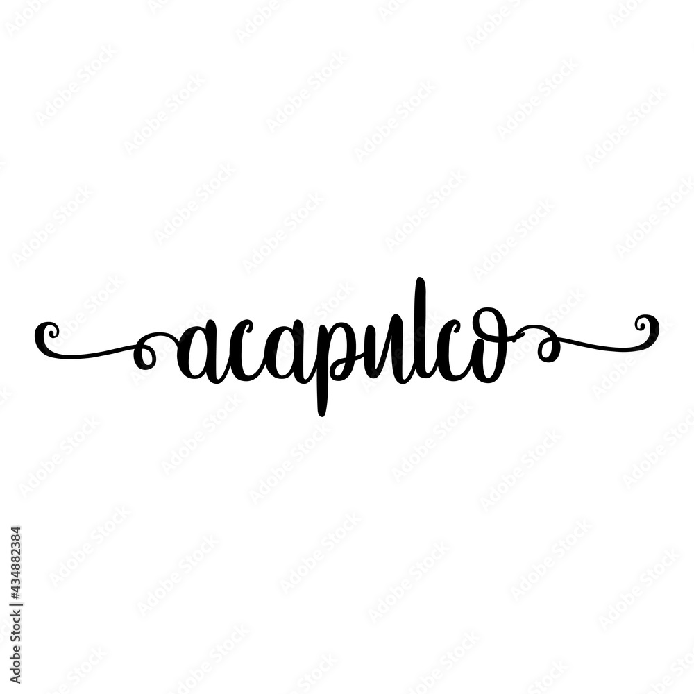 Fototapeta premium Banner con texto manuscrito acapulco escrito a mano con florituras en color negro