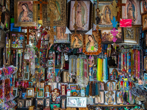 Souvenir shop selling religious items outside the Basilica of Our Lady of Guadalupe in Mexico City, Mexico Fototapeta