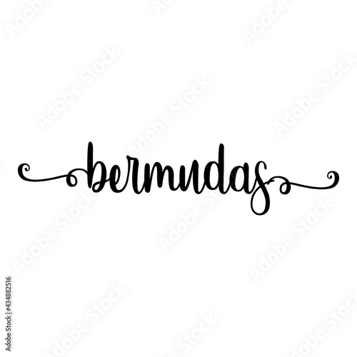 Banner con texto manuscrito bermudas escrito a mano con florituras en color negro