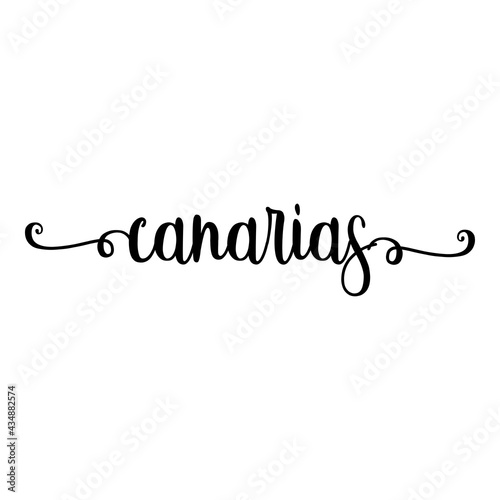 Banner con texto manuscrito canarias escrito a mano con florituras en color negro