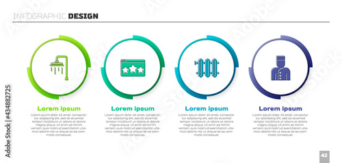 Set Shower, Five stars rating review, Heating radiator and Concierge. Business infographic template. Vector