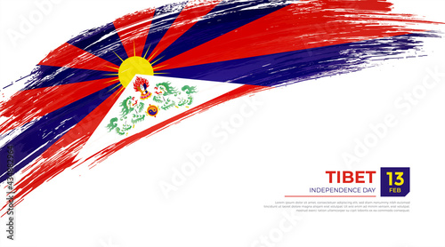Flag of Tibet country. Happy Independence day of Tibet background with grunge brush flag illustration