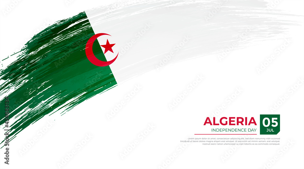 Flag of Algeria country. Happy Independence day of Algeria background with grunge brush flag illustration Flag of Algeria country. Happy Independence day of Algeria background with grunge brush flag illustration