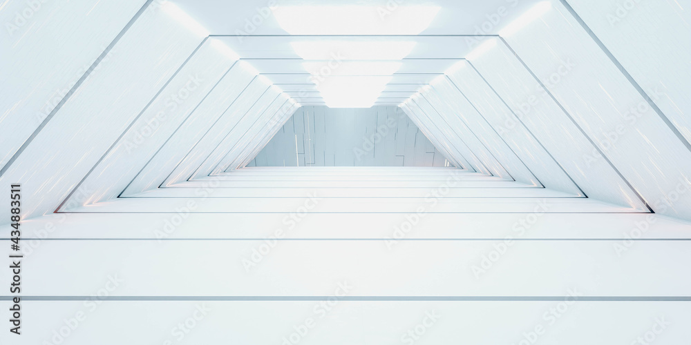 Fototapeta premium white empty futuristic floor hallway tunnel 3d render illustration