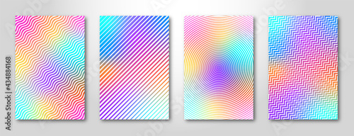 Modern colored cover, frame design set. Luxury creative line pattern in bright colors: pink, blue, yellow and purple. Formal vector layout useful for notebook cover, business poster, brochure template