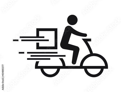 Shipping fast delivery man riding motorcycle icon symbol, Pictogram flat design for apps and websites, Track and trace processing status, Isolated on white background, Vector illustration