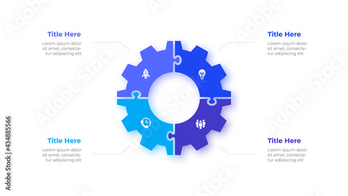 Infographic gear puzzle design template. Modern vector illustration. Concept of 4 steps or options of business process