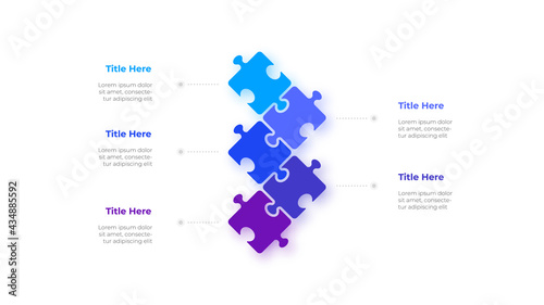 Infographic puzzle design template. Modern vector illustration. Concept of 5 steps or options of business process photo