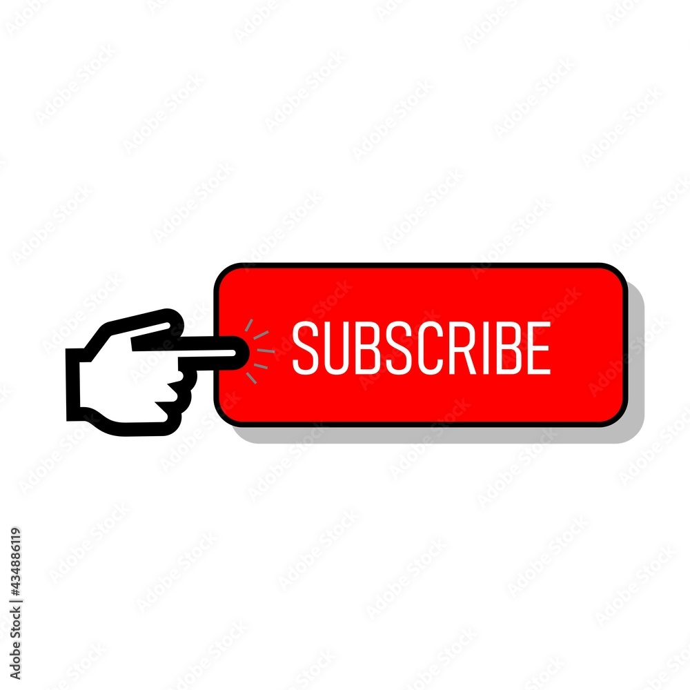 Forefinger press on red Subscribe button. Flat minimal cpc logotype ...