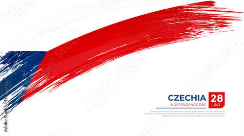 Flag of Czechia country. Happy Independence day of Czechia background with grunge brush flag illustration