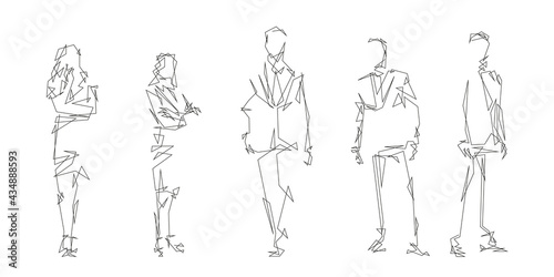 Group of business people, line art. Men and women, abstract isolated vector illustrations