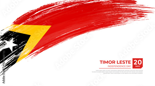 Flag of Timor Leste country. Happy Independence day of Timor Leste background with grunge brush flag illustration