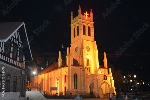 church of our person at night in shimla