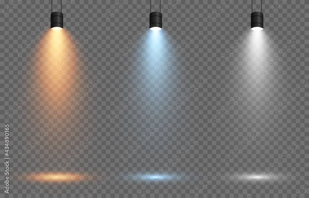 Vector set of light. Light source, lighting, walls, png. Yellow, golden, white light. Spot lighting, spotlight PNG. Rays, light effect. Stock Vector | Adobe Stock