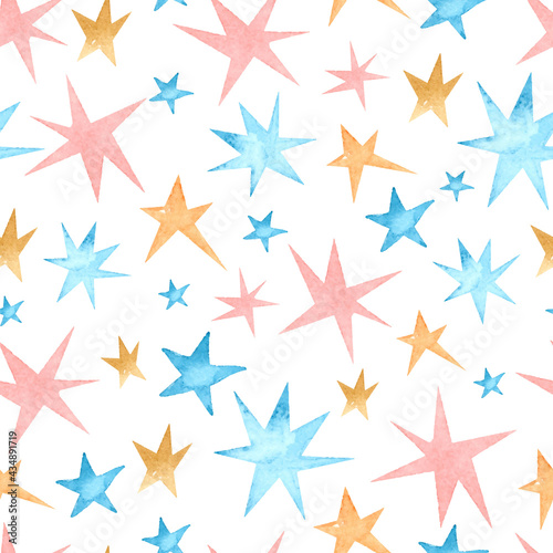 Star watercolor seamless pattern children background