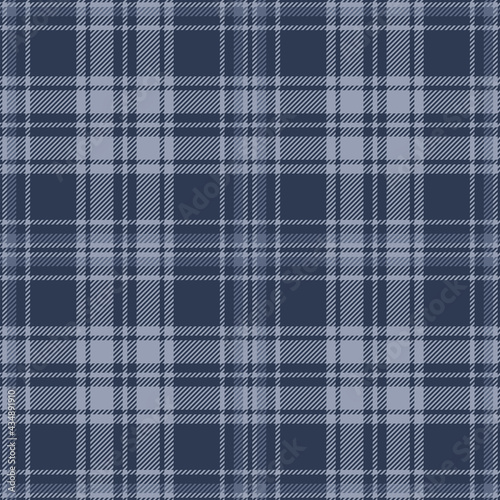 Plaid pattern autumn winter in dark blue grey. Seamless check vector graphic texture monochrome background for flannel shirt, skirt, throw, poncho, scarf, other modern fashion textile print.