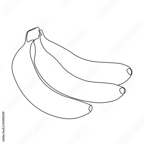 Continuous one line drawing banana. Vector illustration. Black line art on white background. Cartoon banana isolated on white background.  Vegan concept