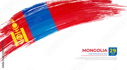 Flag of Mongolia country. Happy Independence day of Mongolia background with grunge brush flag illustration