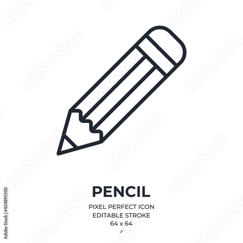 Pencil editable stroke outline icon isolated on white background flat vector illustration. Pixel perfect. 64 x 64.