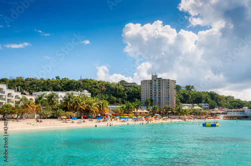 Caribbean Sunny beach and turquoise sea in Montego Bay, Jamaica island..
