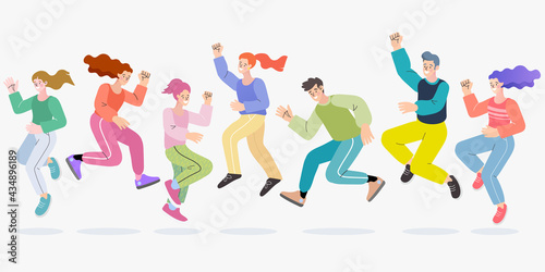 Group of happy people jumping. happiness  freedom  motion  diversity and people concept. Friendship  healthy lifestyle  success. Vector illustration in a flat style
