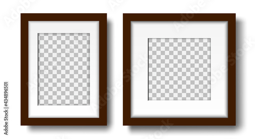 Two photo frames with passepartout on the wall mockup