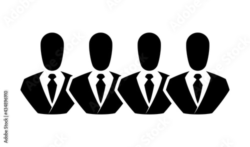 People line icon. Outline persons solid, group linear black pictogram. Simple image business collective people. Labor men collective silhouette. Office staff icon, bodyguards. Employees of bank