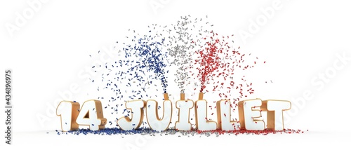 Fotografi Titre pour le 14 Juillet, fête nationale Française. Fond blanc.