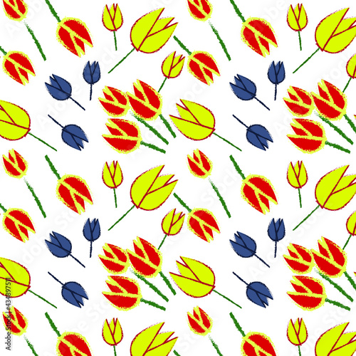 Sunny field with tulips. Pattern for festive packaging or stylish fabric