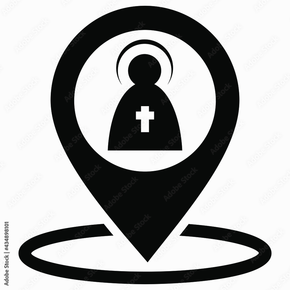 The location is the church. Point of interest on the map. Monuments GPS. Vector icon. The location is the church. Point of interest on the map. Monuments GPS. Vector icon.