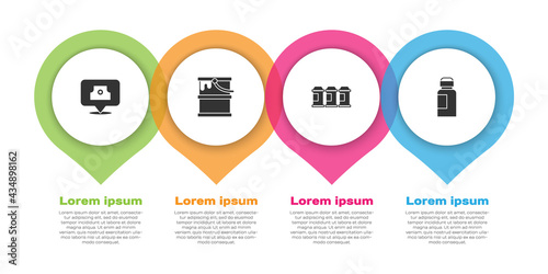 Set Spray can nozzle cap, Paint bucket, spray and Paint, gouache, jar, dye. Business infographic template. Vector