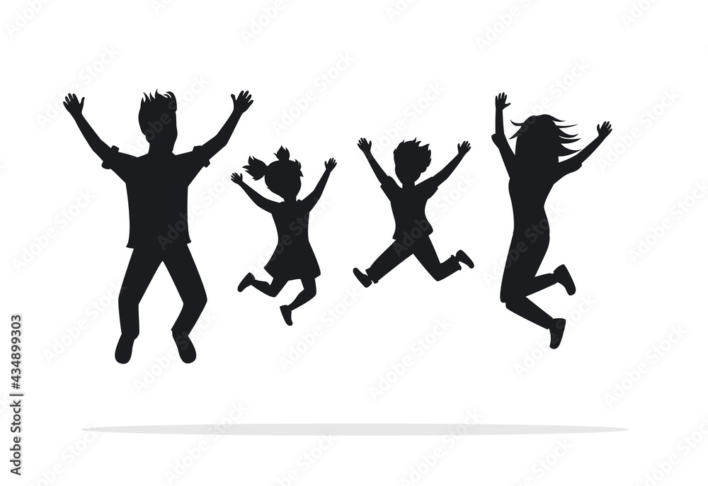 family jumping for joy silhouette scene family jumping for joy silhouette scene