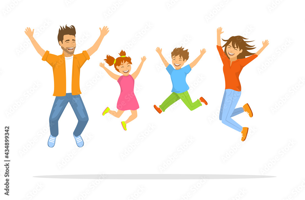 Happy family jumping for joy scene Happy family jumping for joy scene