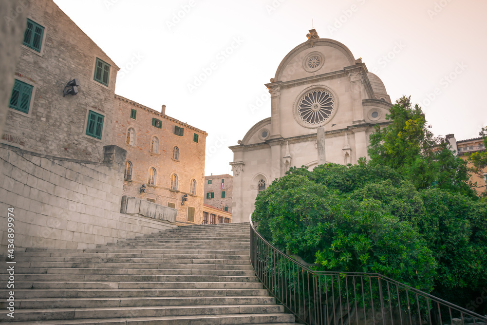staircase in front of the Šibenik's St. James's cathedral, a protected area under the patronage of UNSECO