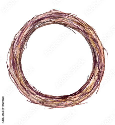 Watercolor wreath round frame of twisted branches.