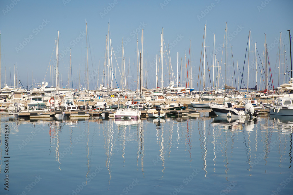 Seascape with yachts and boats on a clear day.