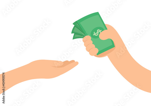 Hand giving or paying money, Hand receive money from buying or or selling.