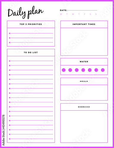Daily planner template. printable template - Easy to plan your day. Planner note pages templates - Daily tasks, goals and appointments template -Undated Daily Planner with ToDol list - Todays Plan- 8.