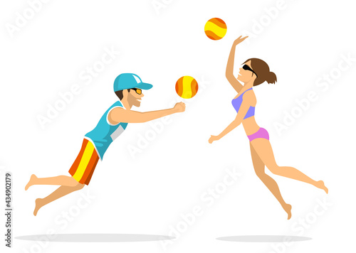 man and woman beach volleyball players